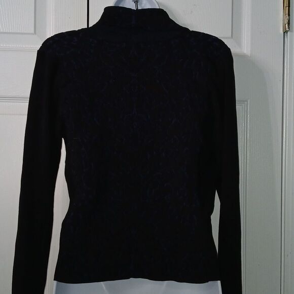 Catherine Malandrino zip up black and navy floral print moto runway jacket Sz S - Picture 4 of 7